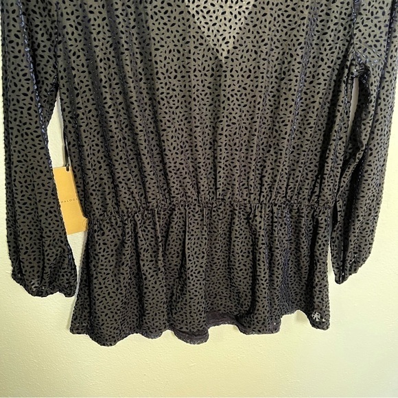 Halogen Flocked 3/4 Sleeve Peplum Top Navy Oval - Picture 14 of 16